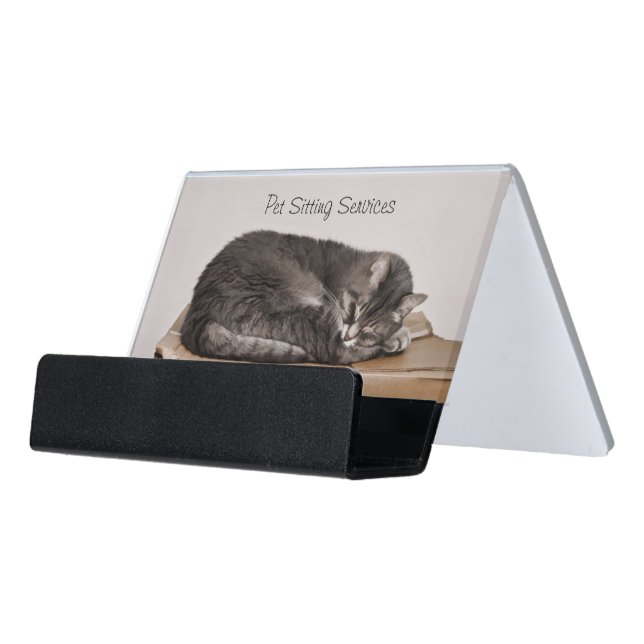 Pet Sitting Services Cat Grooming Dog Walking Desk Business Card Holder (Angled Front)