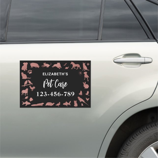 Pet Sitting Services Rose Gold & Black  Car Magnet (In Situ)