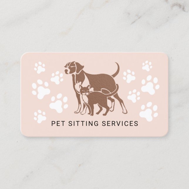 Pet Sitting Services Rose Gold & Blush Pink Busine Business Card (Front)