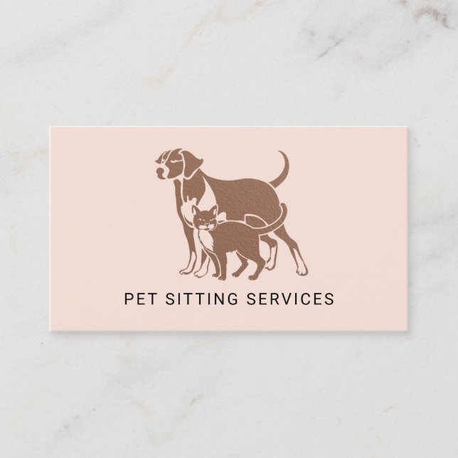Pet Sitting Services Rose Gold & Blush Pink Business Card (Front)
