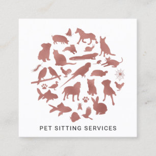 Pet Sitting Services Rose Gold & White Square Business Card