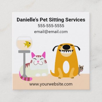 Pet Sitting Services Square Business Card by PetProDesigns at Zazzle