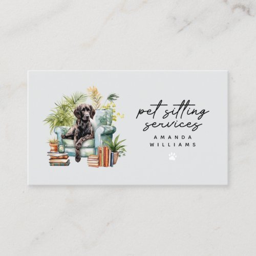 Pet Sitting Services Watercolor QR Code  Business Card