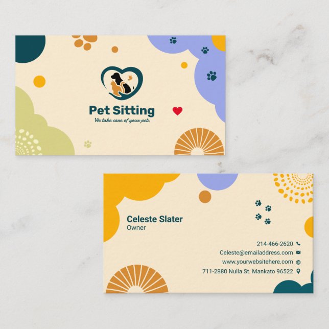 Pet Sitting, Veterinary Clinic, Vet, Pet Shop, Pet Business Card (Front/Back)