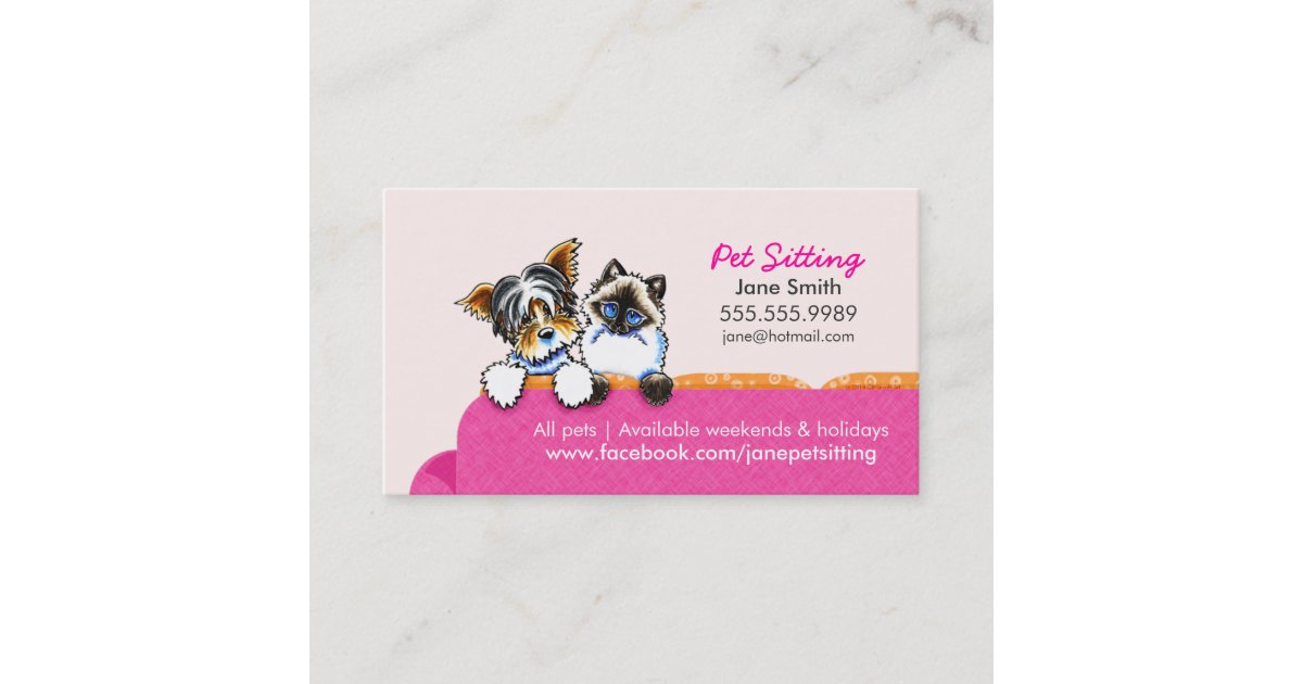 Pet Sitting Yorkie W Cat Couch Pink Business Card Zazzle Com