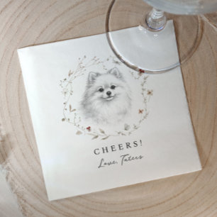 Pet Sketch Pomeranian Wildflower Wedding Dog Napkins
