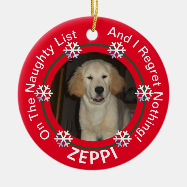 Pet Snowflake Naughty List Christmas Ceramic Ornament (Front)