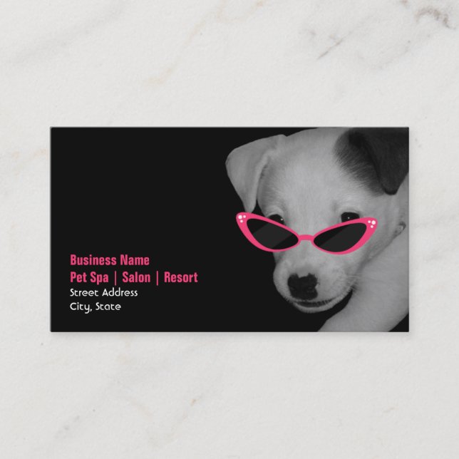 Pet Spa Salon - Dog With Pink Sunglasses Business Card (Front)
