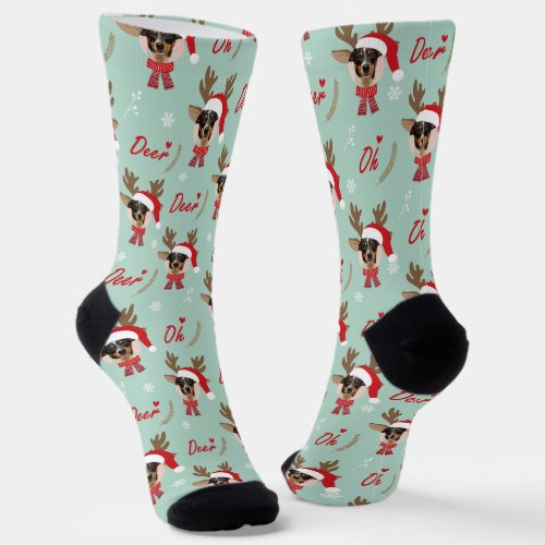 Pet Star  Custom Face Photo Reindeer Christmas Socks