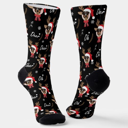 Pet Star  Custom Face Photo Reindeer Christmas Socks