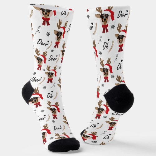 Pet Star  Custom Face Photo Reindeer Christmas Socks