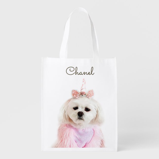 Pet Star | Personalized Dog Photo and Text  Grocery Bag (Front)