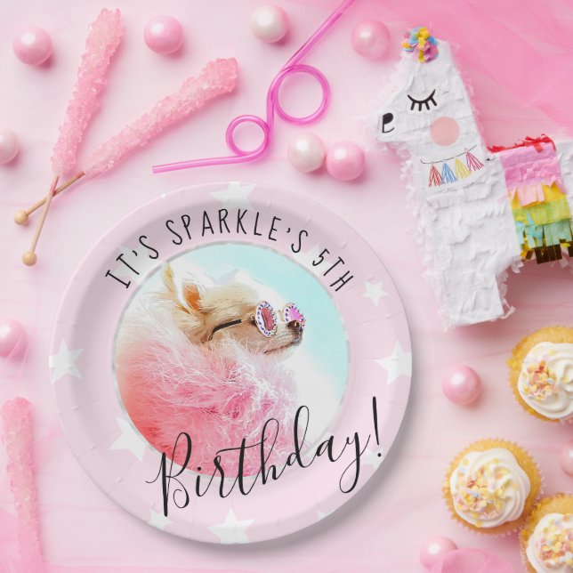 Pet Star | Photo Pet Birthday Party Pink Paper Plates (Party)