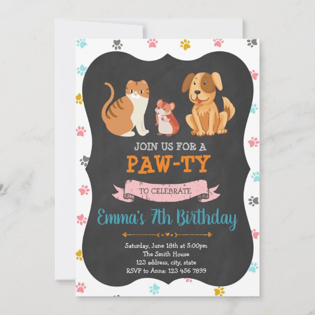 Pet store birthday party invitation (Front)