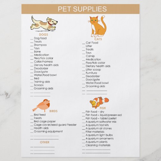 Pet Supplies Shopping list for dogs, cats, birds Flyer