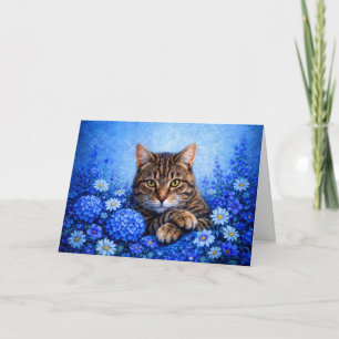 Pet Sympathy Blue Floral Tabby Cat Card
