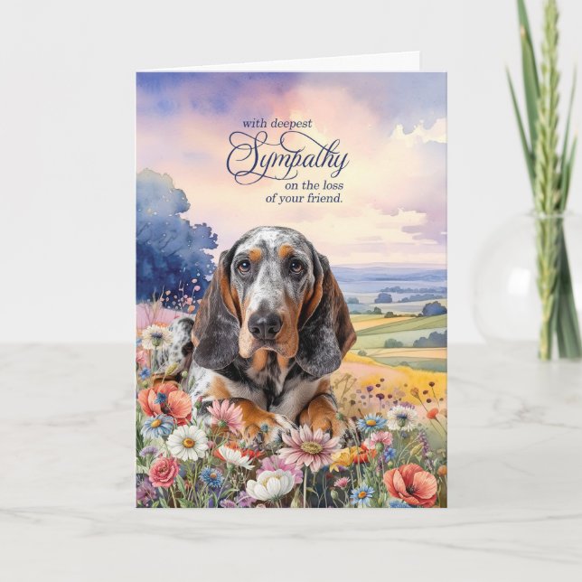 Pet Sympathy Bluetick Coonhound Dog Wildflowers Card (Front)