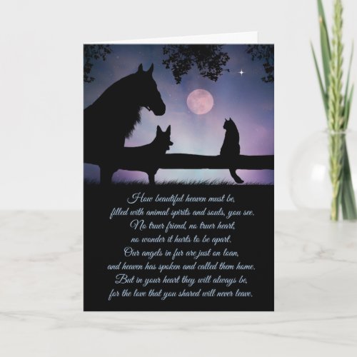 Pet Sympathy Card Dog Cat and Horse Card