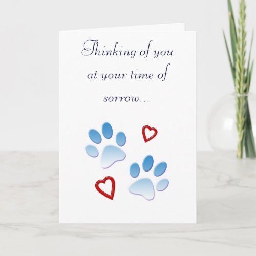 Pet Sympathy Card Paws and Hearts