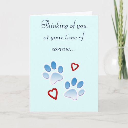 Pet Sympathy Card Paws and Hearts