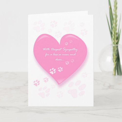 Pet Sympathy Card _ Pink Heart  Pawprints