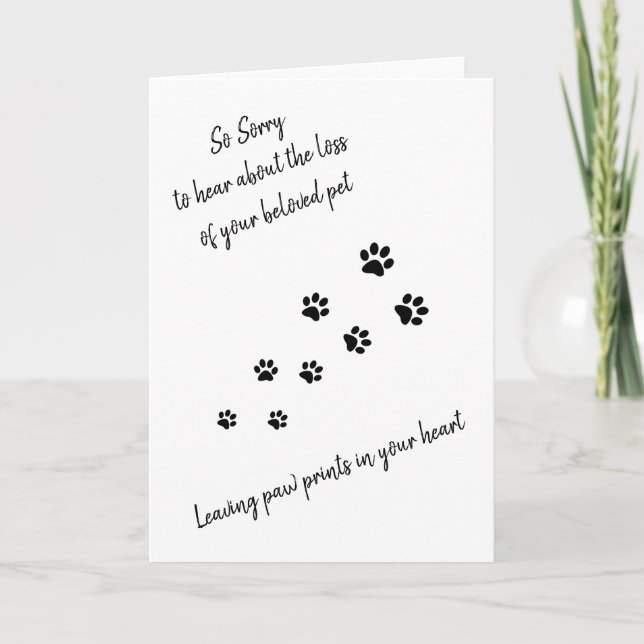 Pet Sympathy Card with paw prints and quote (Front)