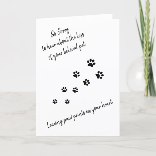 Pet Sympathy Card with paw prints and quote