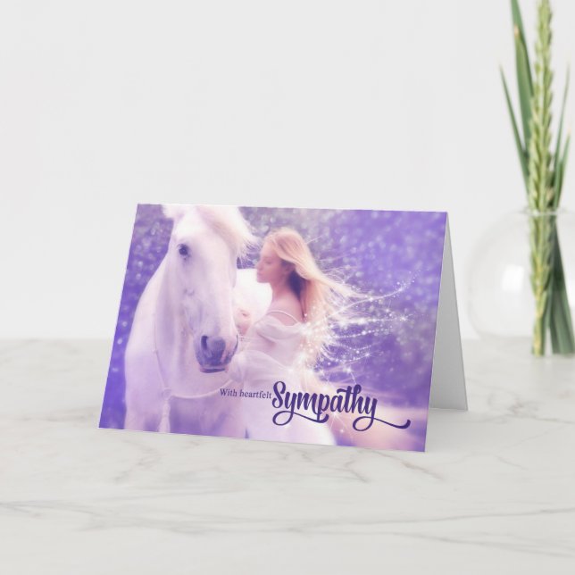 Pet Sympathy Loss of a Horse Angel and Purple Card (Front)