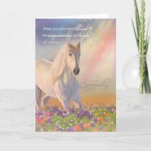 Pet Sympathy Loss of a Horse Rainbow White Horse Card