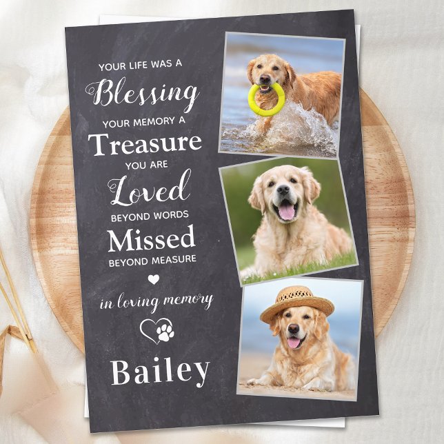 Pet Sympathy Personalized 3 Photo Dog Memorial Thank You Card (Creator Uploaded)