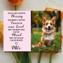 Pet Sympathy Personalized Photo Pet Loss Card Pink
