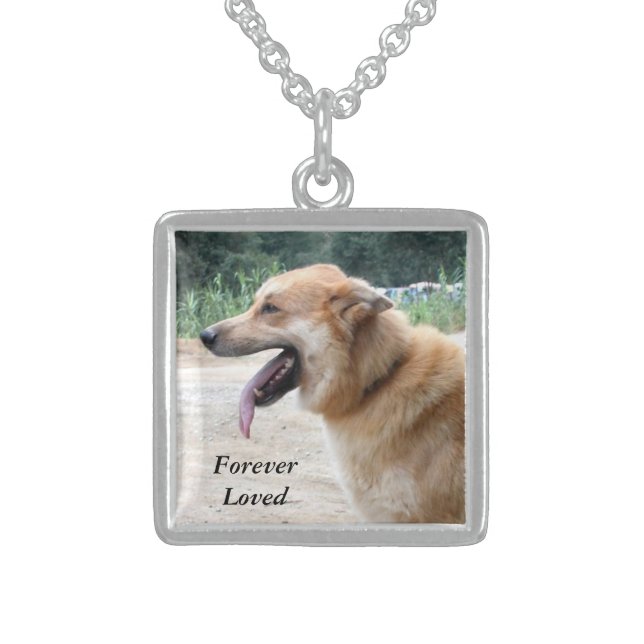 Pet Sympathy Photo Necklace, Dog Sympathy Gift Sterling Silver Necklace (Front)