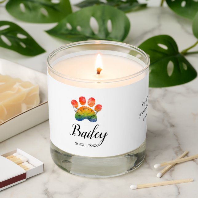 Pet Sympathy Rainbow Bridge Paw Print Scented Candle (Lit)