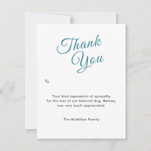 Pet Sympathy Thank You Response Photo Flat Card