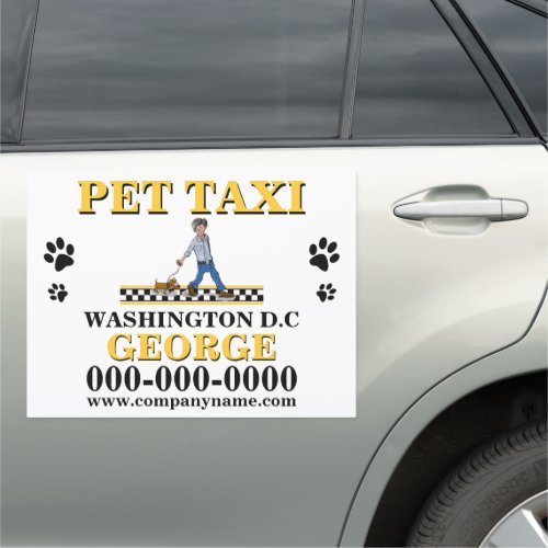 Pet taxi black yellow cartoon dog on lead DIY chic Car Magnet