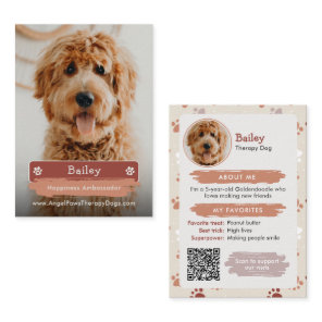 Pet Trading Card, Photo & QR Code Therapy Dog Calling Card