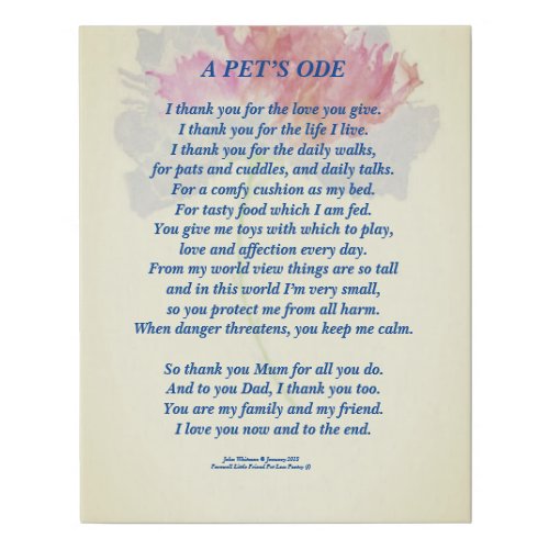 Pet Tribute To Owner Poem Faux Canvas Poster