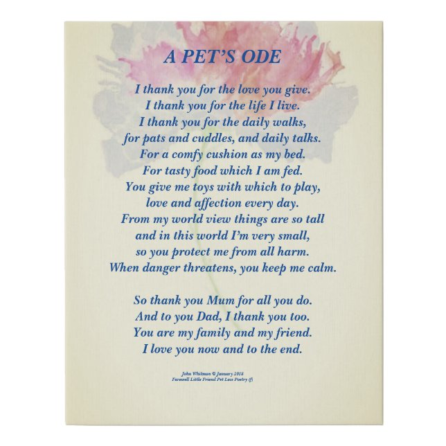 Pet Tribute To Owner Poem Faux Canvas Poster (Front)