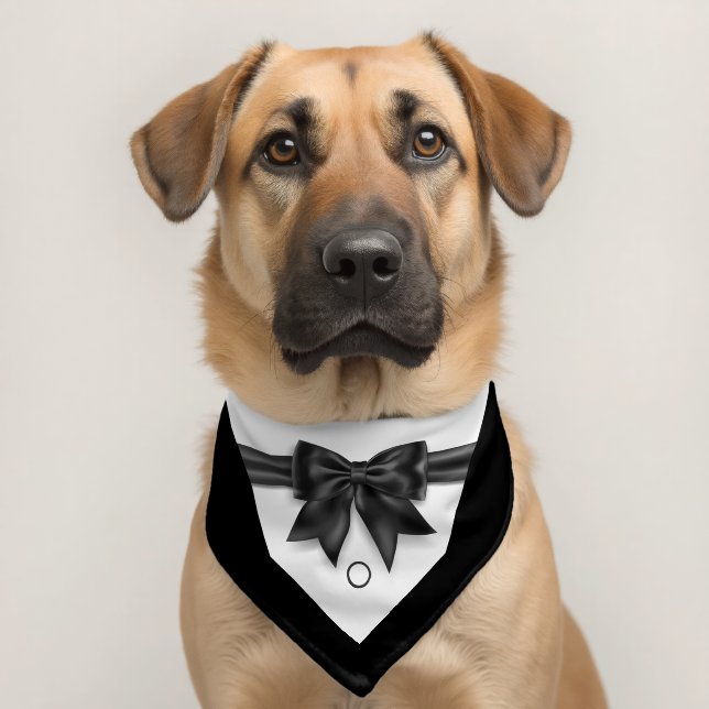 Pet tuxedo black bowtie wedding adjustable LARGE Pet Bandana Collar (Dog 2)
