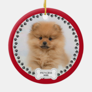 Pet Two Photo Christmas Red Personalized Ceramic Ornament