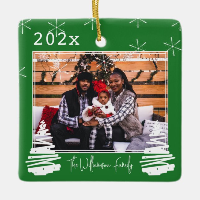 Pet two sided Holiday Christmas Tree Family Photo  Ceramic Ornament (Front)