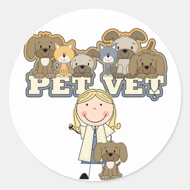Pet Vet Blond Female Tshirts and Gifts Classic Round Sticker (Front)