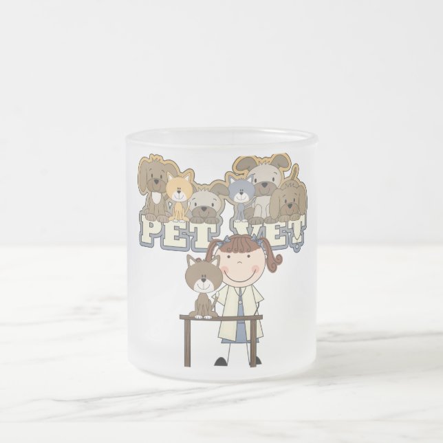 Pet Vet Brunette Female Tshirts and Gifts Frosted Glass Coffee Mug (Center)