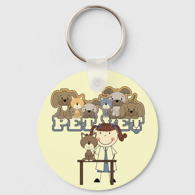Pet Vet Brunette Female Tshirts and Gifts Keychain (Front)