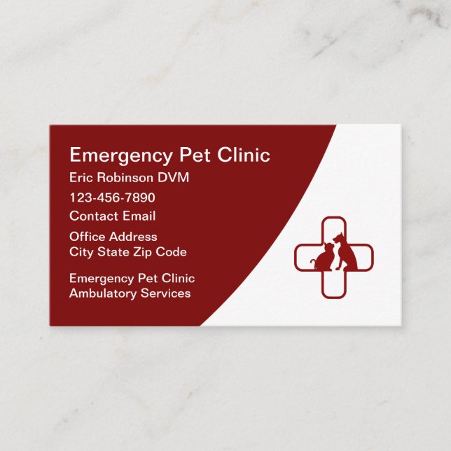 Pet Veterinary Emergency Clinic Hospital Business Card (Front)