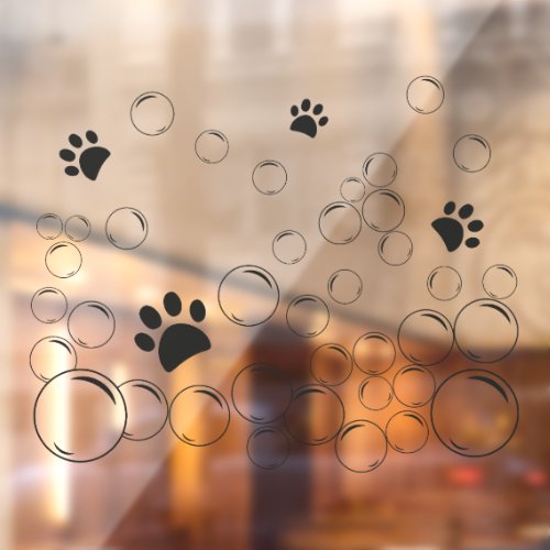 Pet wash Bubbles with paw black color outline Window Cling