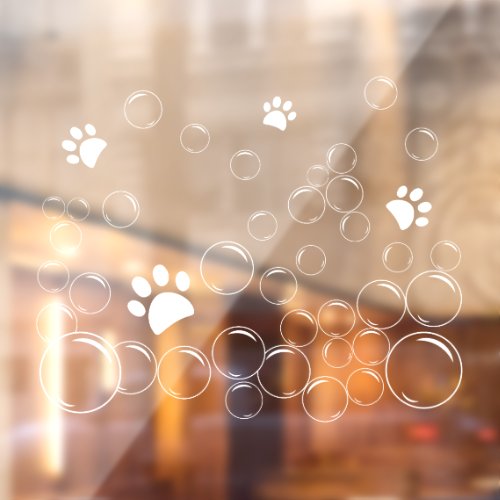 Pet wash Bubbles with paw white color outline Window Cling