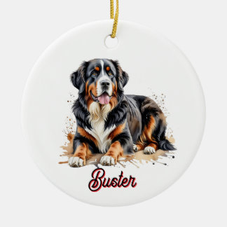 Pet Watercolor Bernese Mountain Brown Personalize Ceramic Ornament