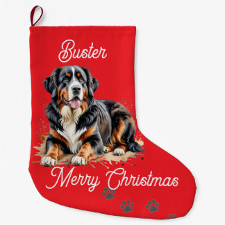 Pet Watercolor Bernese Mountain Brown Personalize Large Christmas Stocking