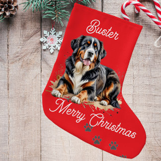 Pet Watercolor Bernese Mountain Brown Personalize Large Christmas Stocking